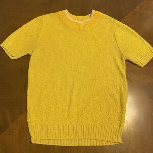 Vtg 60s 70s SEARS small med Mod Mock neck sweater ShortSleeve Yellow Brady Bunch
